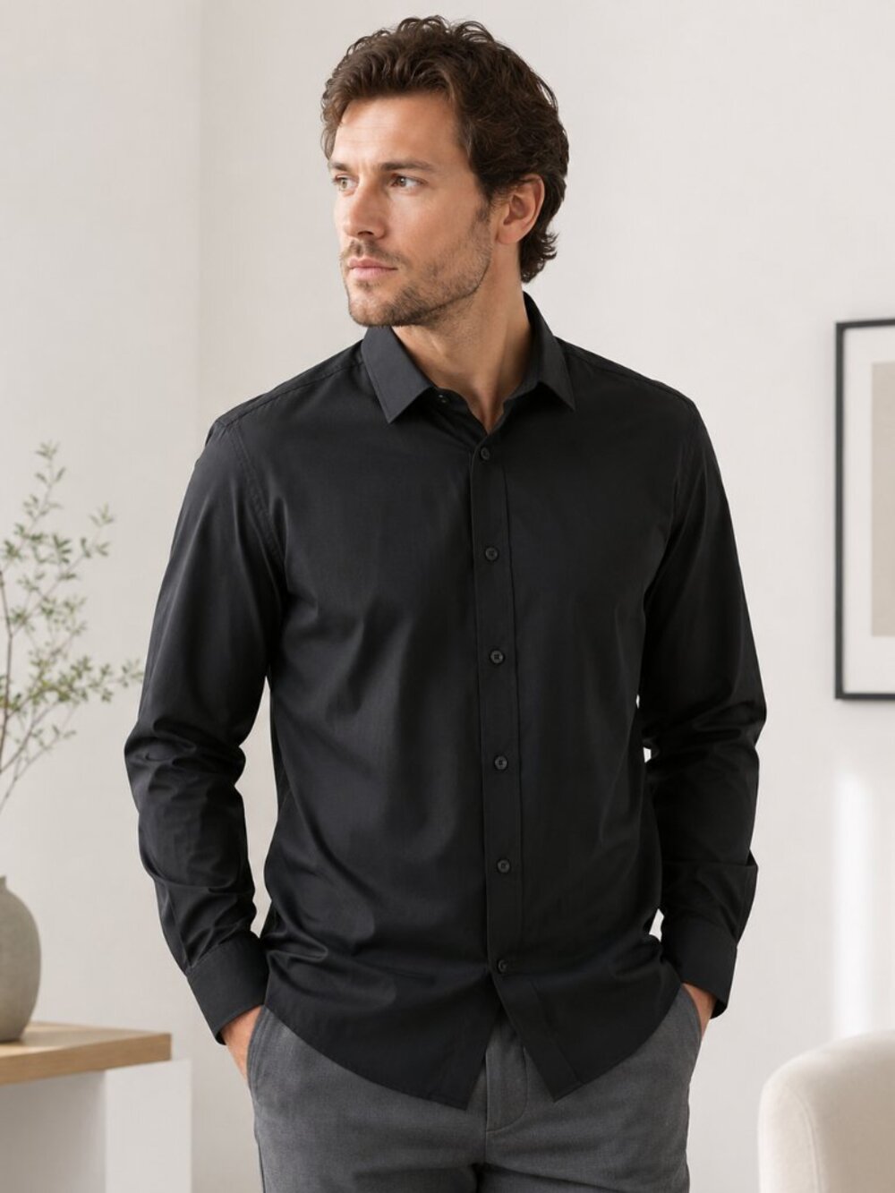 F&F Men’s Black Long Sleeve Button Down Dress Shirt | 16.5